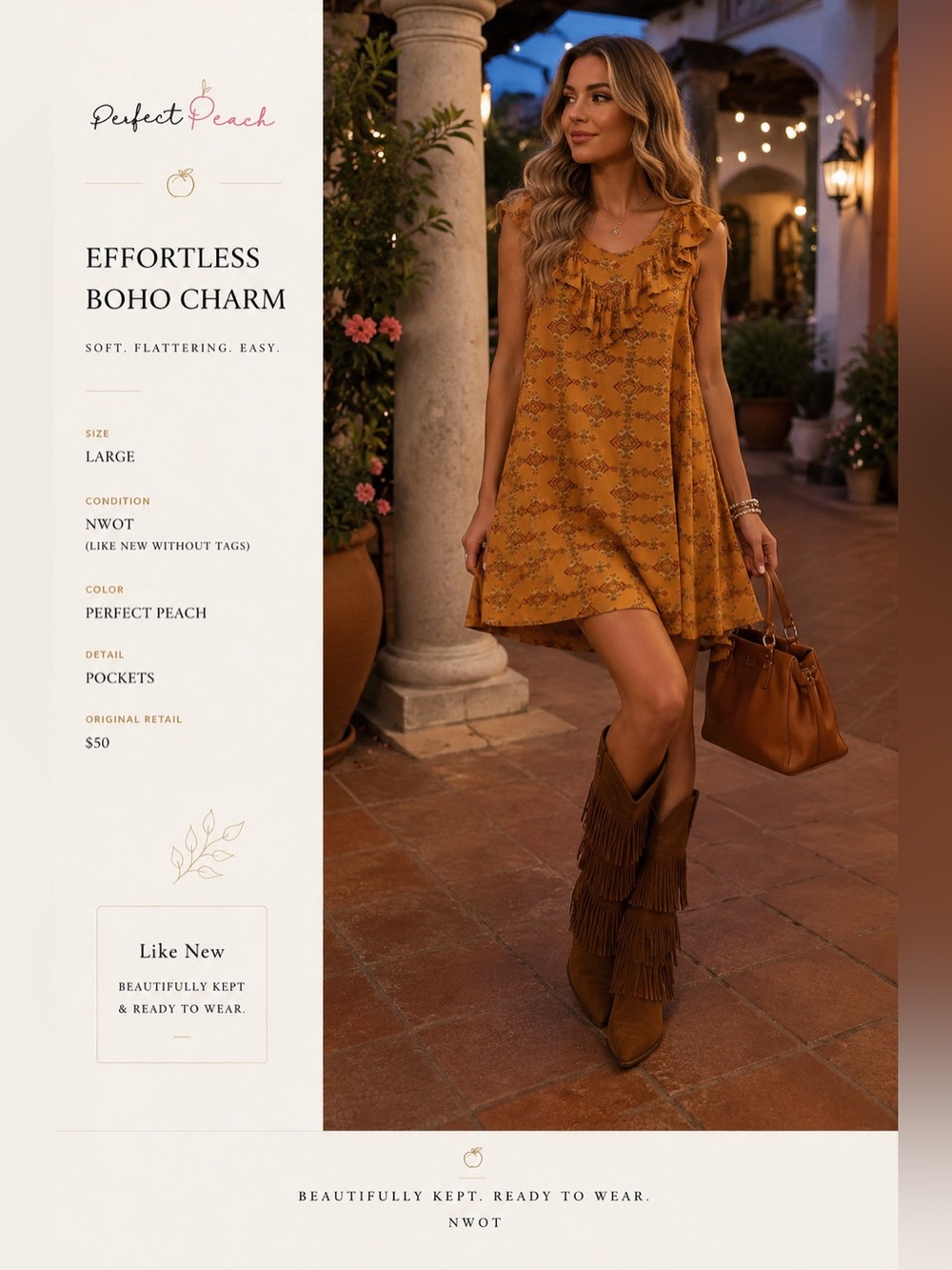 Perfect Peach Ruffle A-Line Dress in Mustard